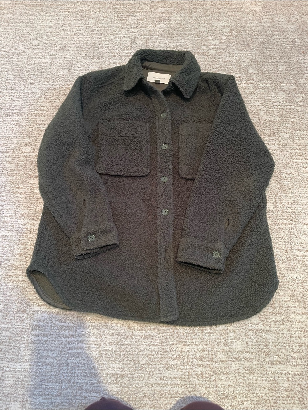 Ecothreads Boucle Button-Front Jacket in Dark Green